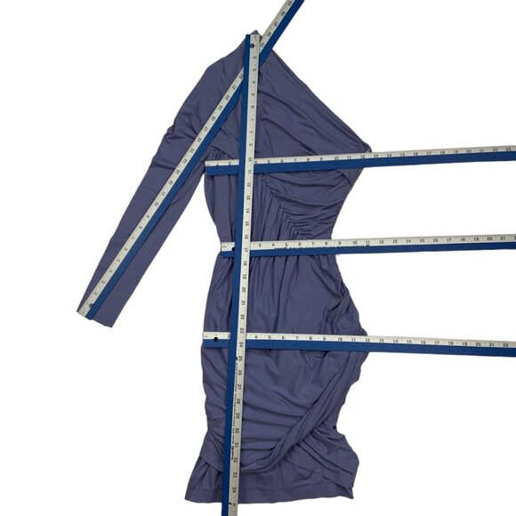Intermix Carven Dress 36 Blue One Shoulder Mini Bodycon Tiered Ruched Party - Picture 5 of 12
